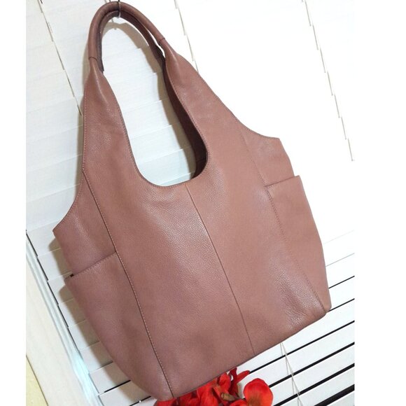 XXL Lucky Brand Pebble Leather Mauve Light Pink Patti Tote Shoulder Bag - Picture 11 of 11